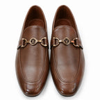 Sleek Brown Leather Loafers with Gold Accent