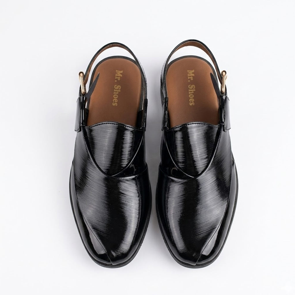 Sleek Black Patent Leather Slingback Shoes