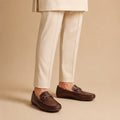 Brown Leather Loafers with Silver Horsebit Detail