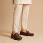 Brown Leather Loafers with Silver Horsebit Detail