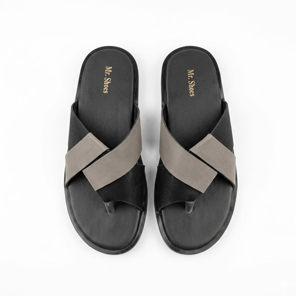 Chic Black and Grey Cross-Strap Sandals