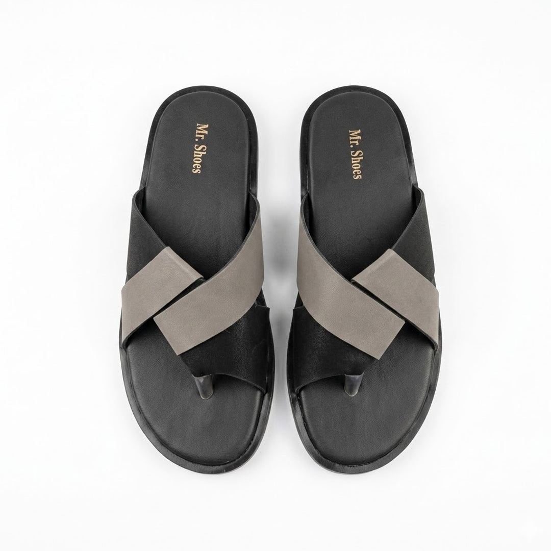 Chic Black and Grey Cross-Strap Sandals