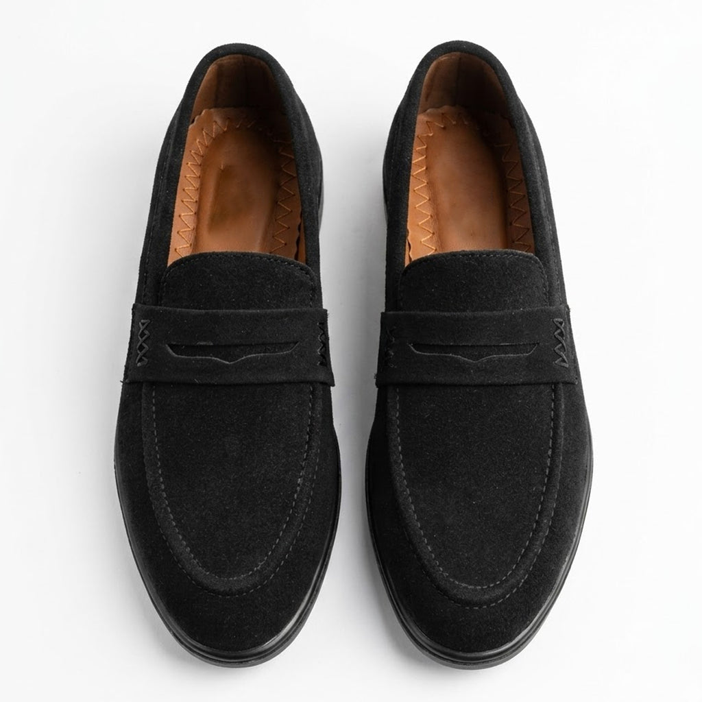 Coffee Black Suede Loafers for Men