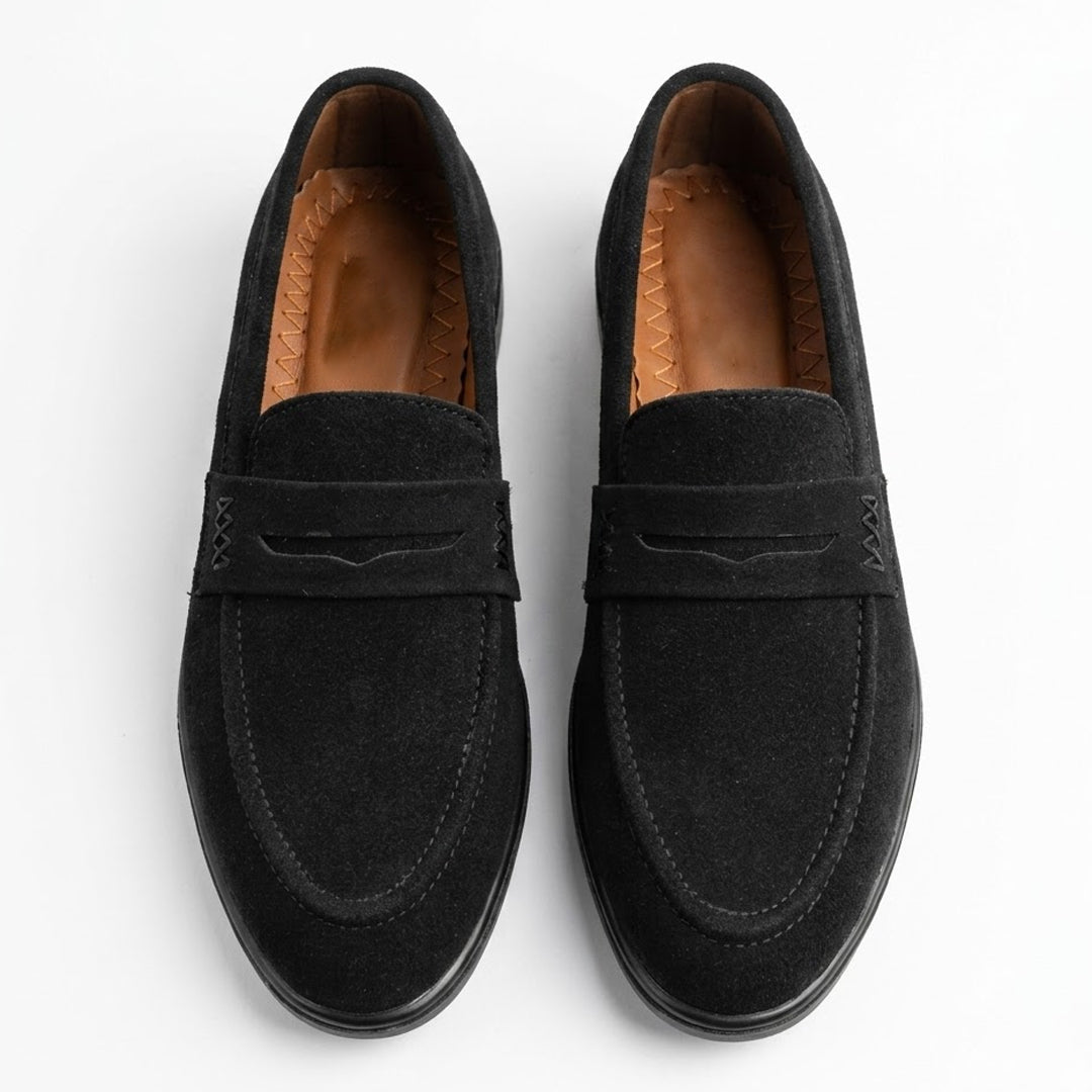 Coffee Black Suede Loafers for Men