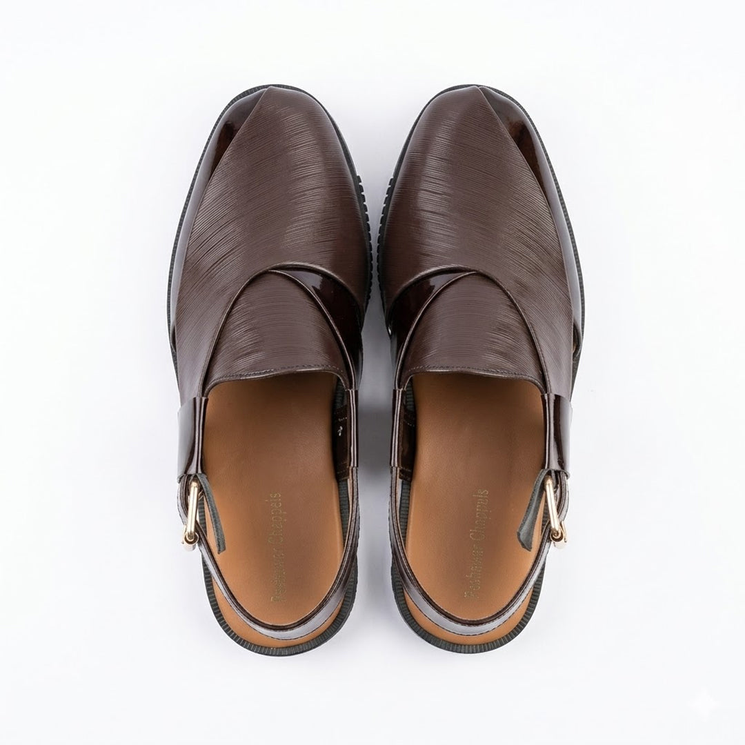 Sleek Brown Patent Leather Slingback Shoes