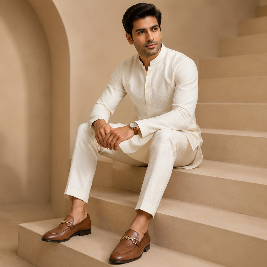 Sleek Brown Leather Loafers with Gold Accent
