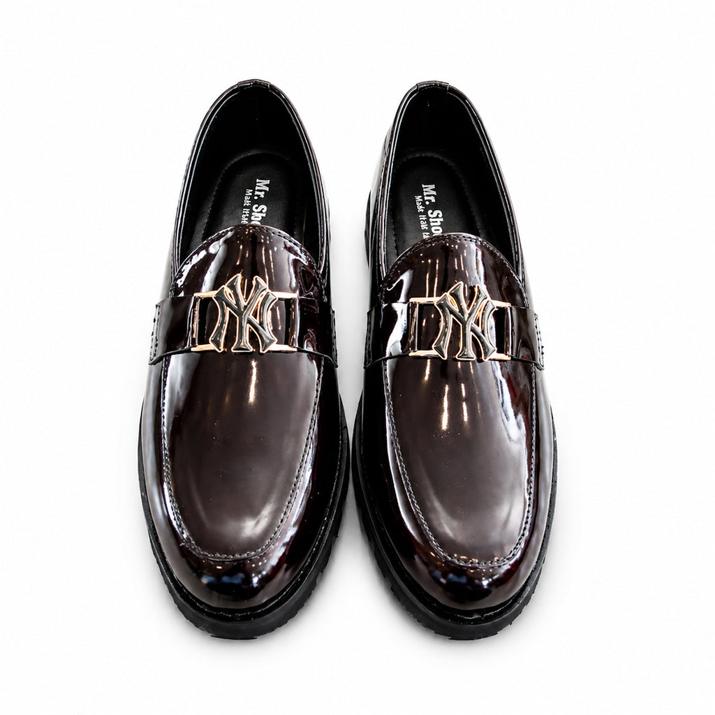Shiny Brown Loafers with NY Logo Detail