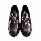 Shiny Brown Loafers with NY Logo Detail
