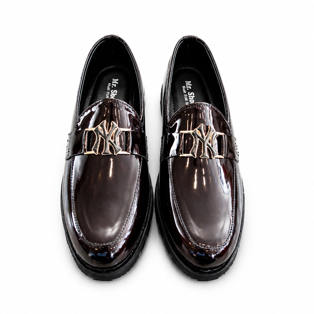 Shiny Brown Loafers with NY Logo Detail