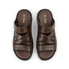 Brown Leather Cross-Strap Slippers